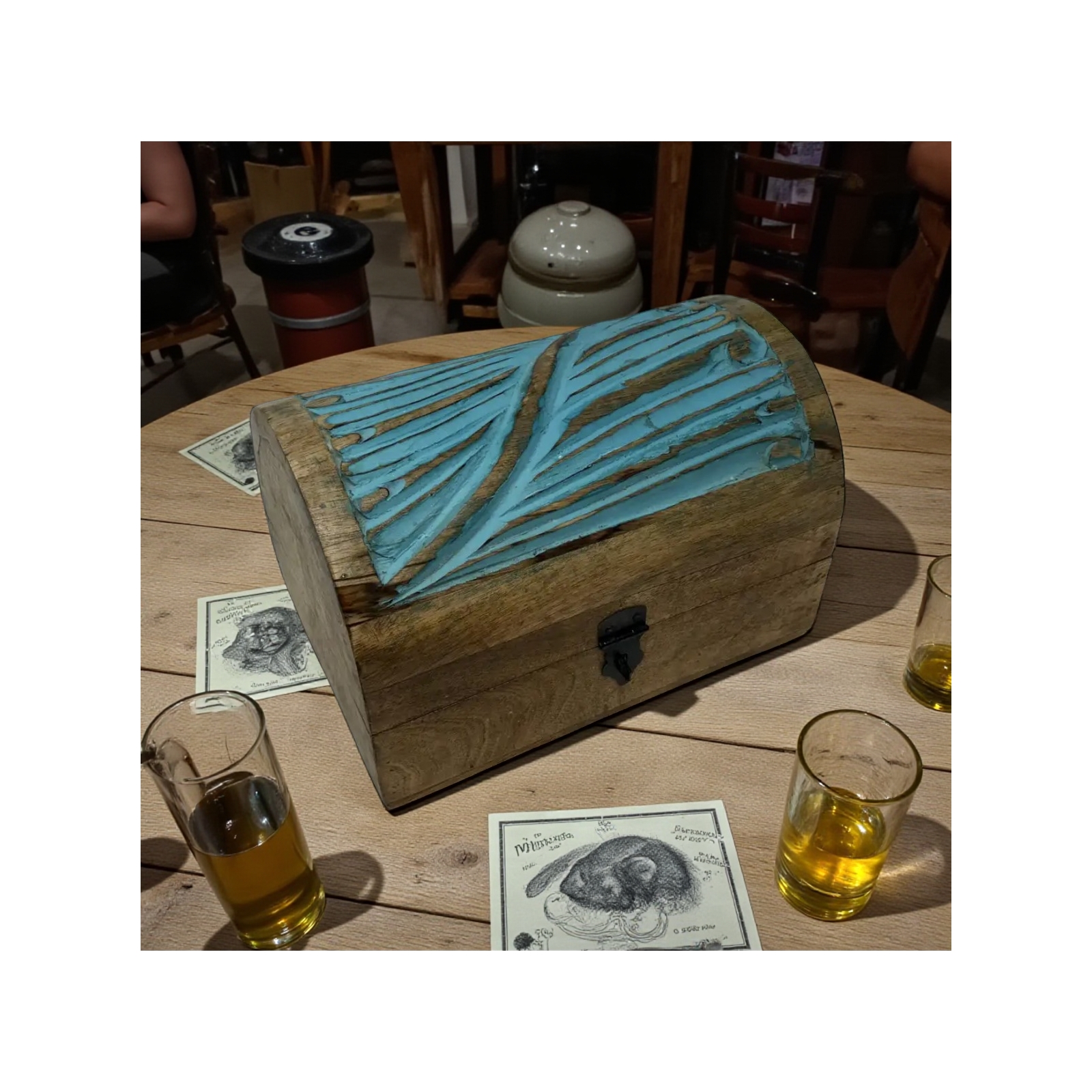 Sea Breeze Half-Round Carved Box-Turquoise Wash